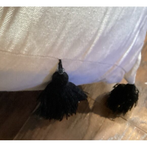 Embroidered Bohemian Deco Pillow Ivory & Black Some Staining See Pics & READ - Picture 9 of 9